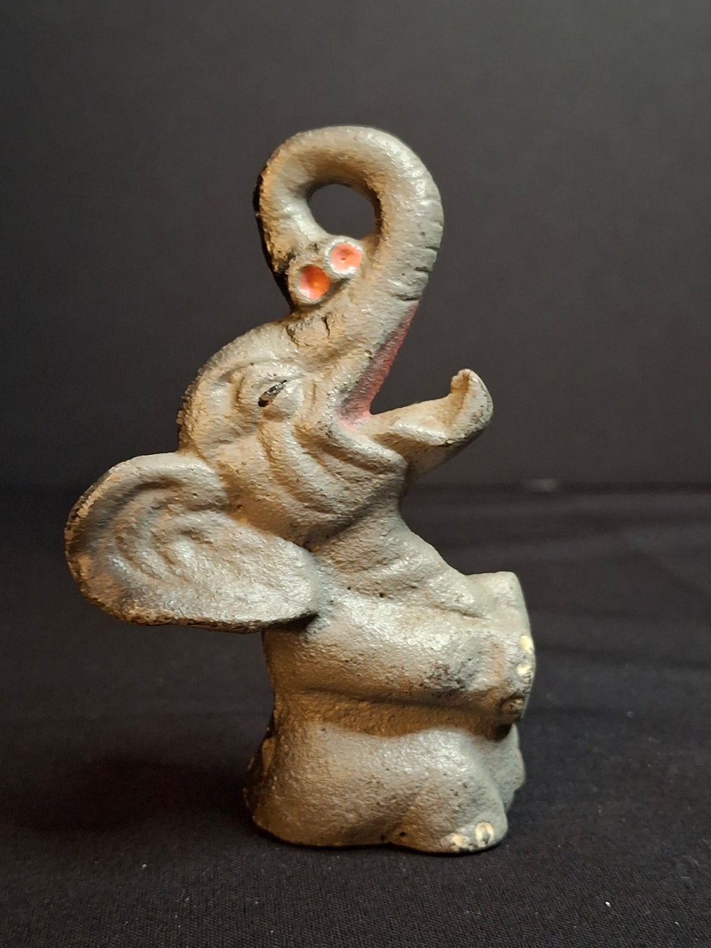 Vintage 1940s-1950s Cast Iron Sitting Elephant Bottle Opener Figural Paperweight Cold Paint