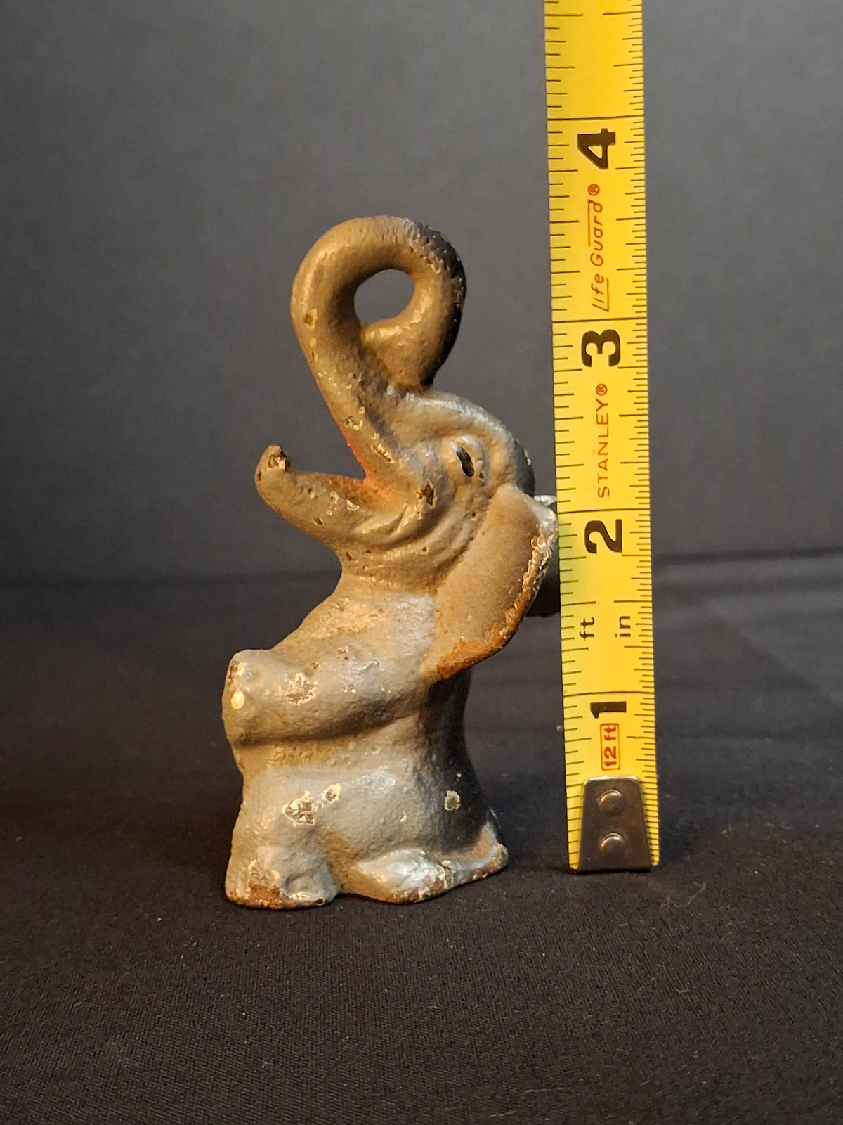 Vintage 1940s-1950s Cast Iron Sitting Elephant Bottle Opener Figural Paperweight Cold Paint