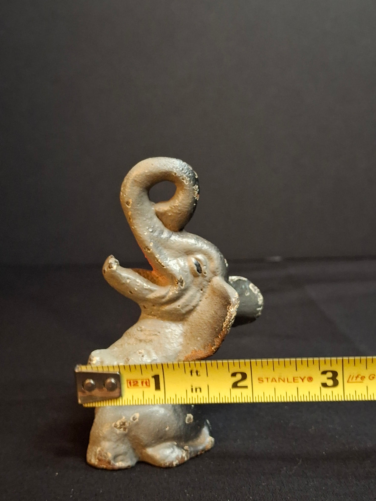 Vintage 1940s-1950s Cast Iron Sitting Elephant Bottle Opener Figural Paperweight Cold Paint