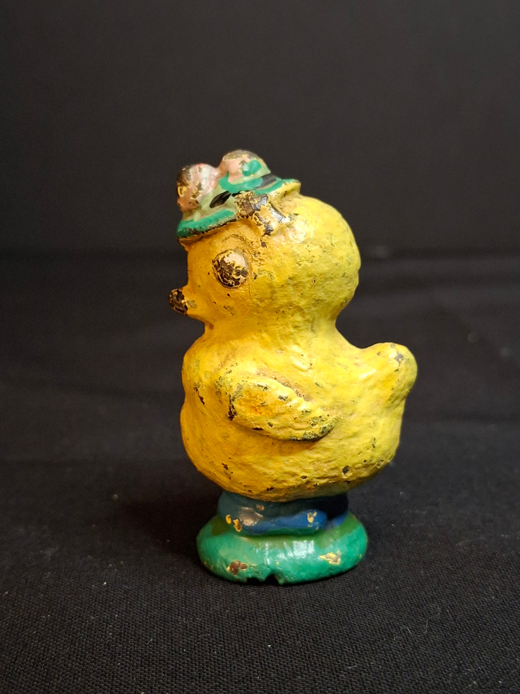 Antique Hubley Cast Iron Chick Easter Figurine Bonnet Basket Paperweight Original Paint