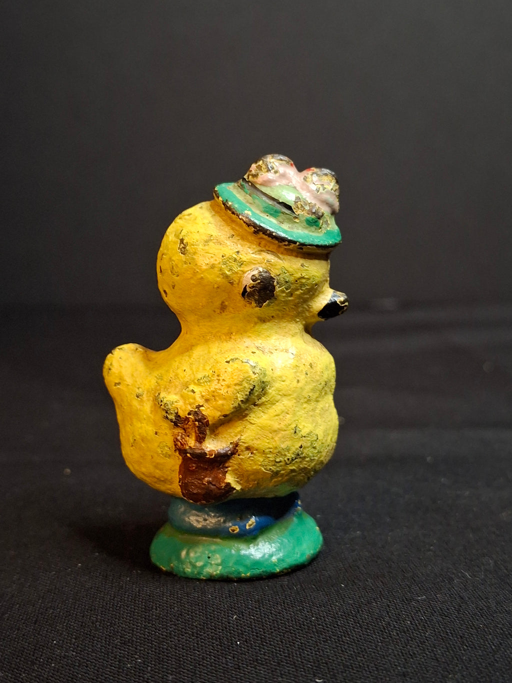 Antique Hubley Cast Iron Chick Easter Figurine Bonnet Basket Paperweight Original Paint