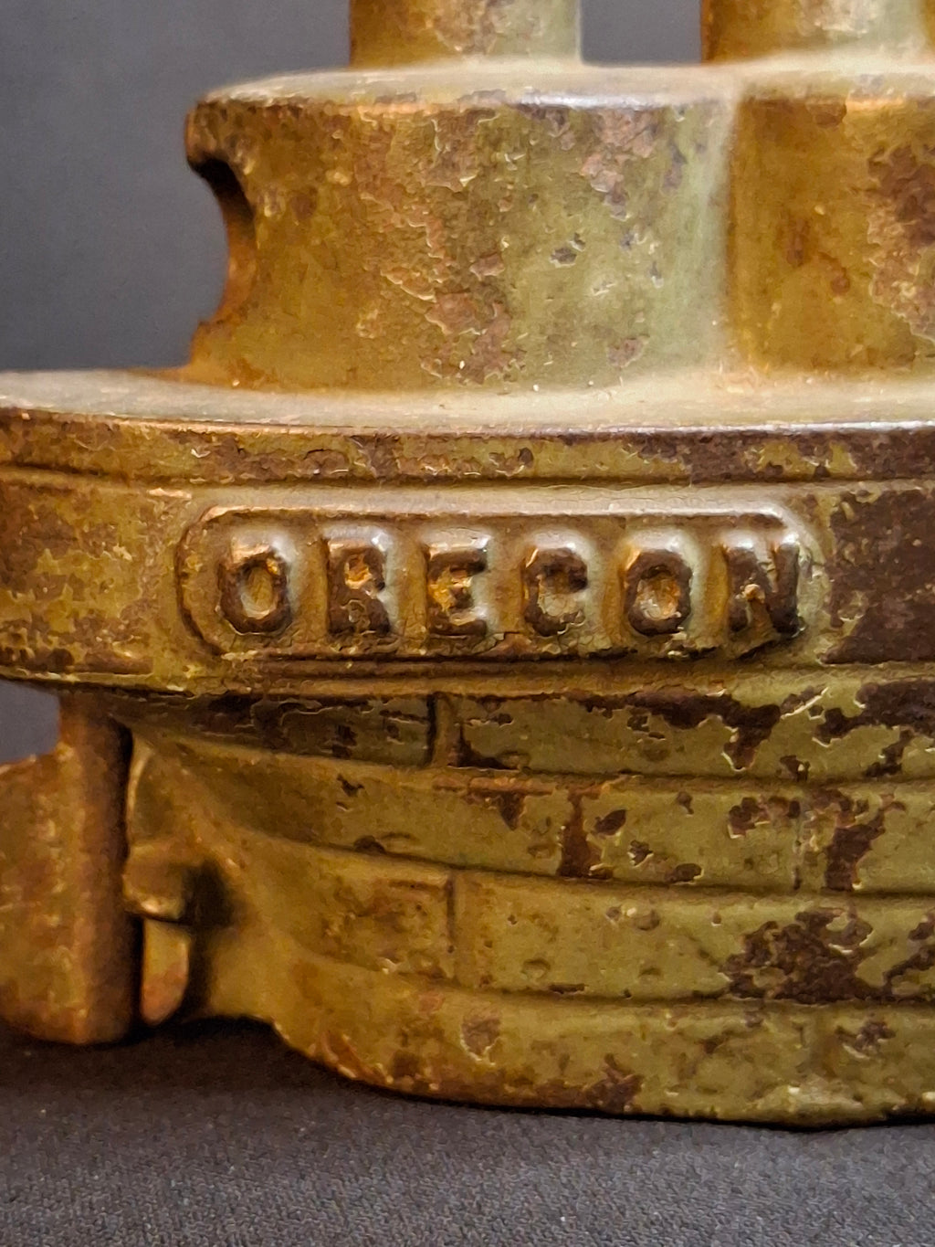 Antique Cast Iron Battleship Oregon Still Penny Bank J&E Stevens Green Paint 1898