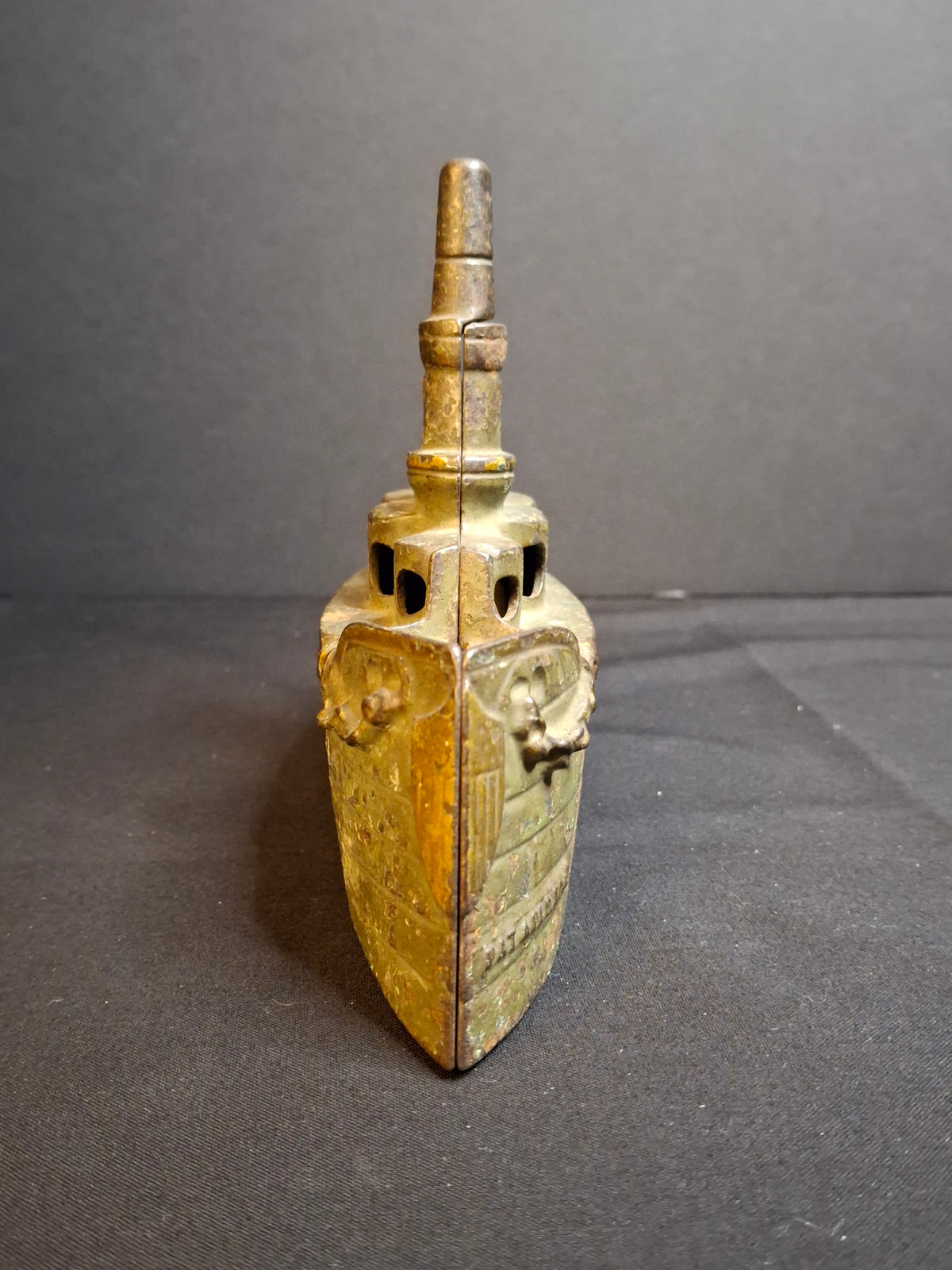 Antique Cast Iron Battleship Oregon Still Penny Bank J&E Stevens Green Paint 1898