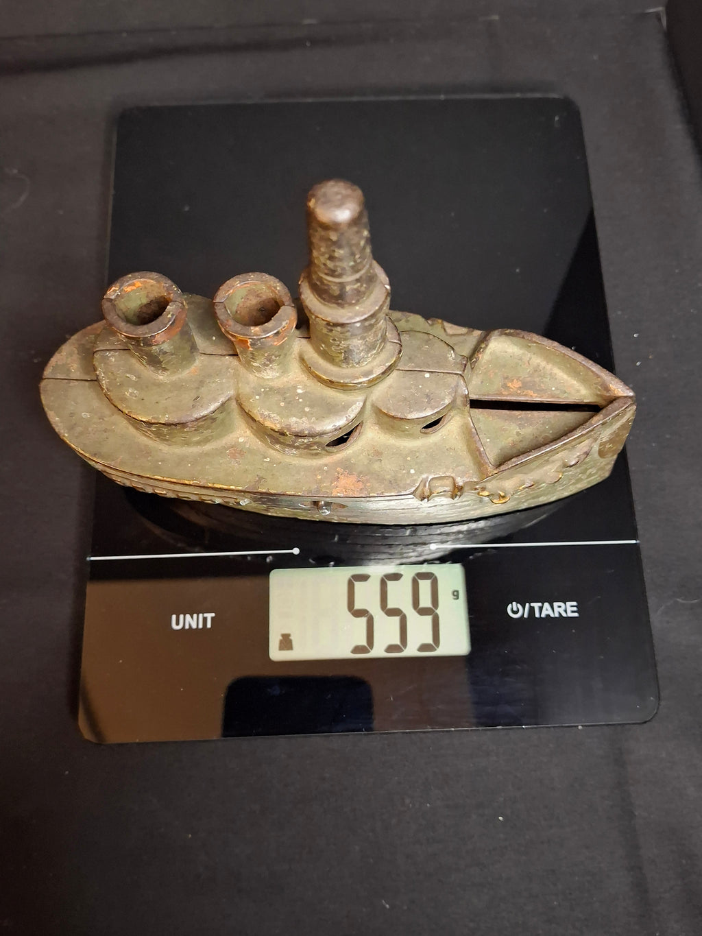Antique Cast Iron Battleship Oregon Still Penny Bank J&E Stevens Green Paint 1898