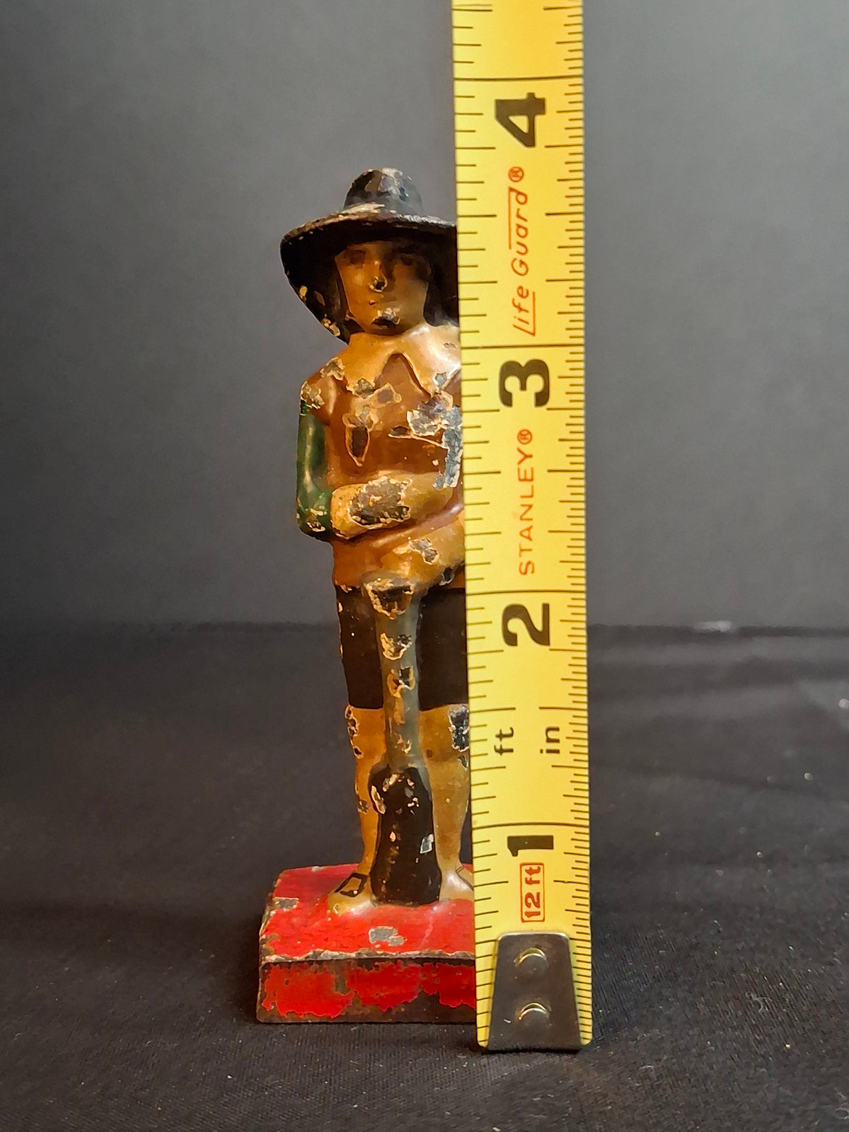 Antique Hubley Cast Iron Pilgrim Paperweight Figurine Original Paint 1920s