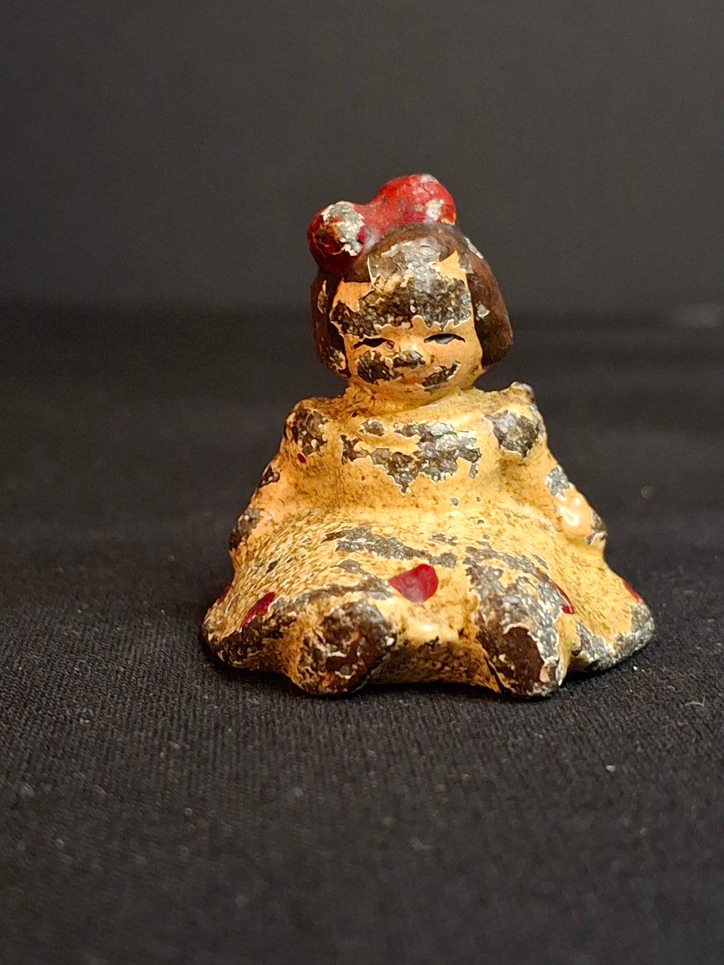 Antique Hubley Cast Iron Sitting Girl Paperweight Figurine Original Paint circa 1920s