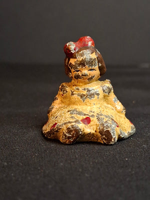 Antique Hubley Cast Iron Sitting Girl Paperweight Figurine Original Paint circa 1920s