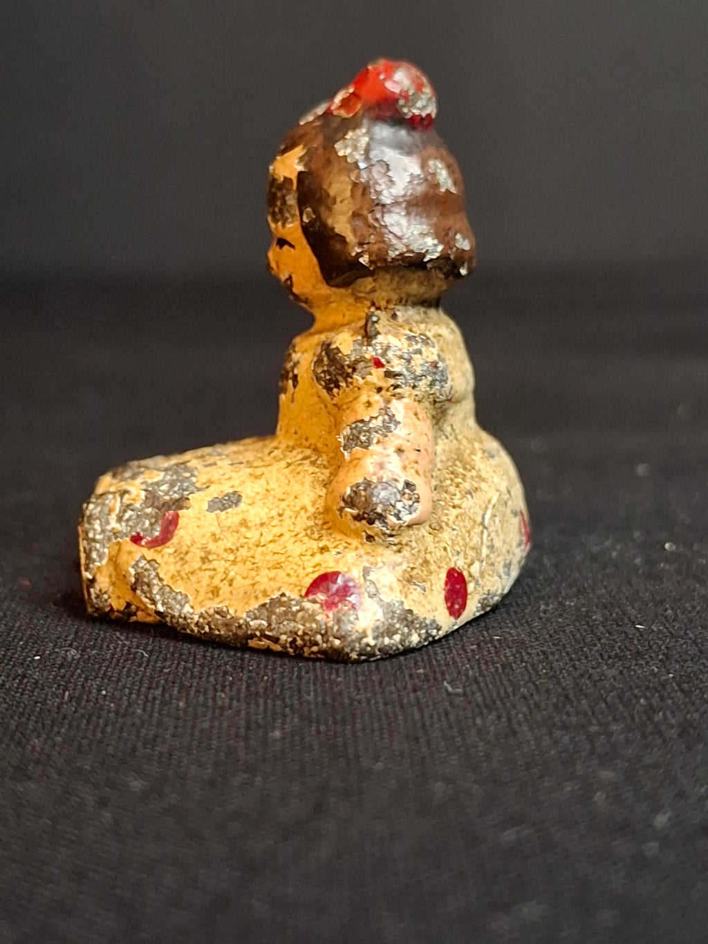 Antique Hubley Cast Iron Sitting Girl Paperweight Figurine Original Paint circa 1920s