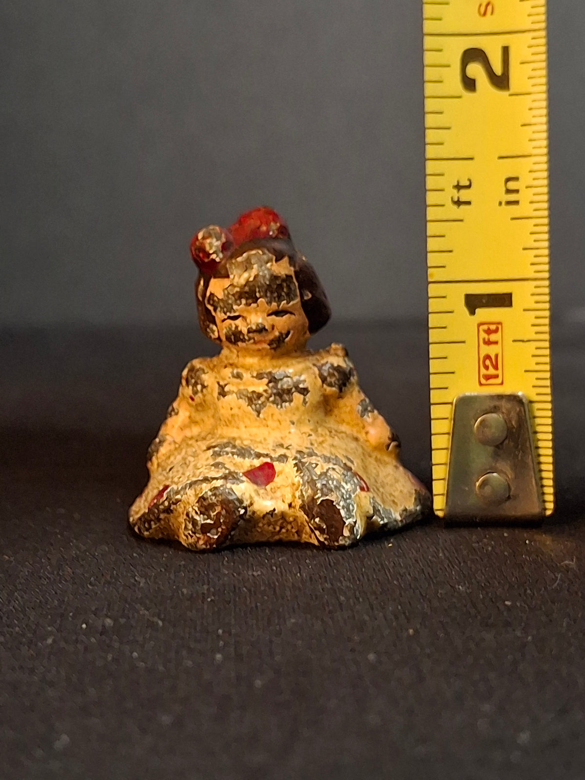Antique Hubley Cast Iron Sitting Girl Paperweight Figurine Original Paint circa 1920s