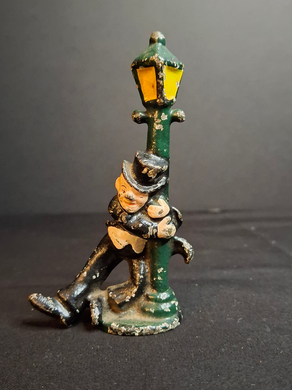Vintage Cast Iron Drunk Man Hugging Lamp Post Bottle Opener Original Paint Wilton