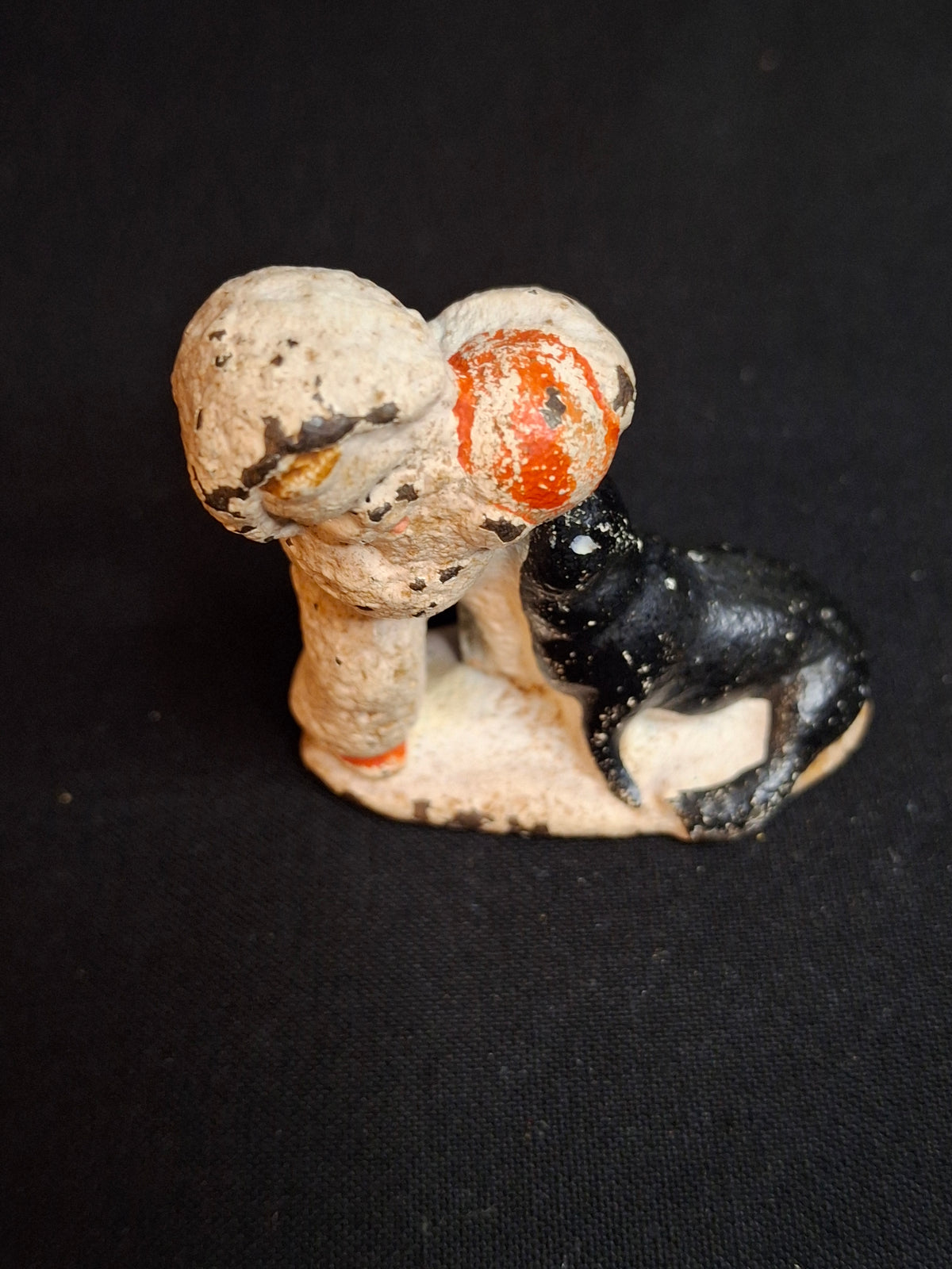 Antique Cast Iron Snow Baby with Seal Paperweight Figurine Vintage 1920s