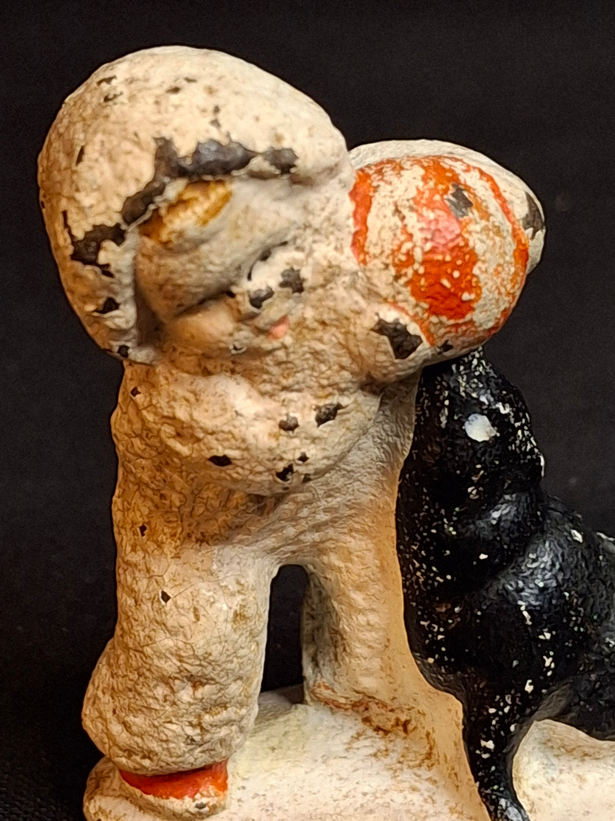 Antique Cast Iron Snow Baby with Seal Paperweight Figurine Vintage 1920s