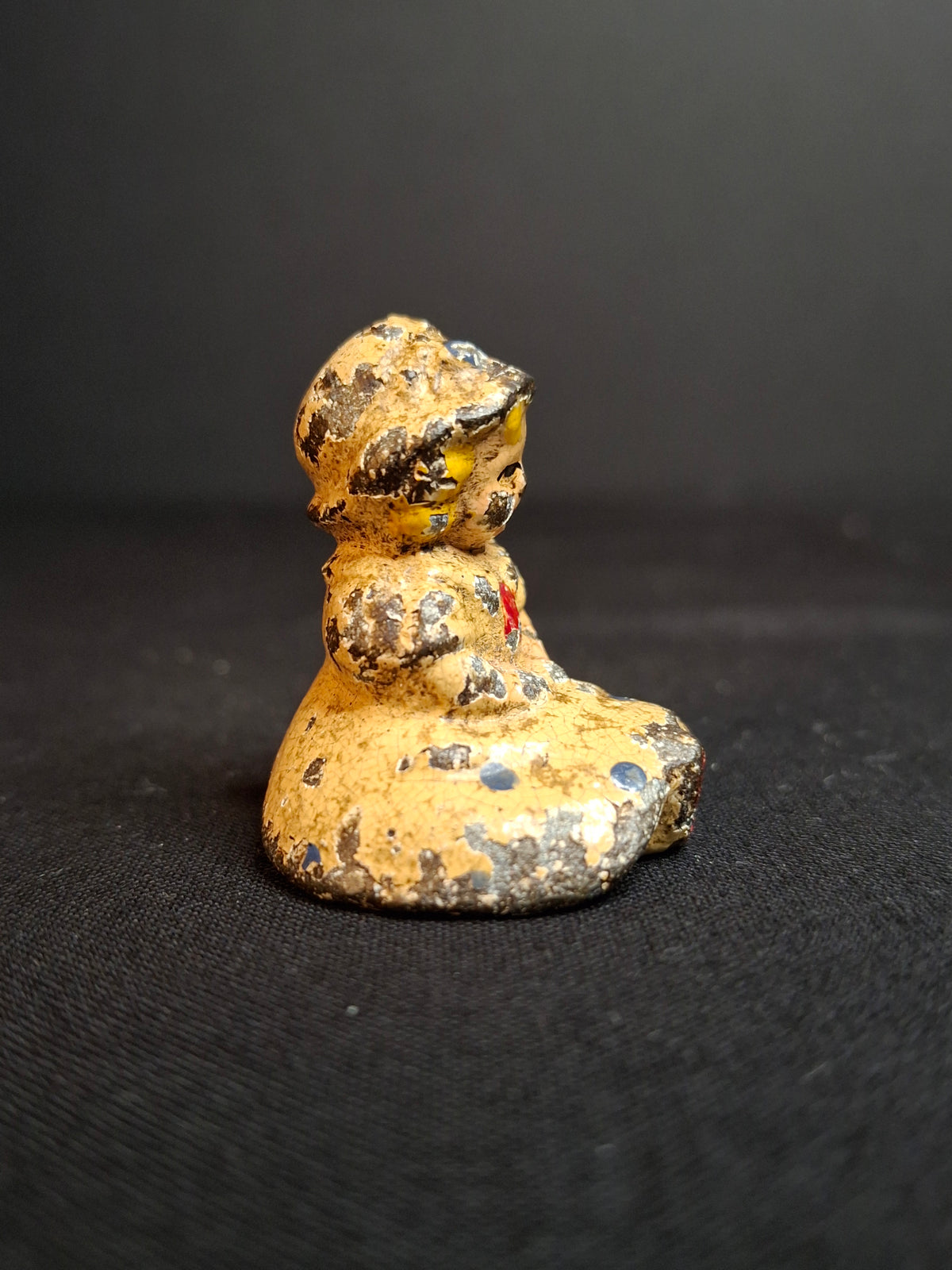 Antique Hubley Cast Iron Miniature Seated Girl Doll Paperweight Figurine Original Paint 1.5"