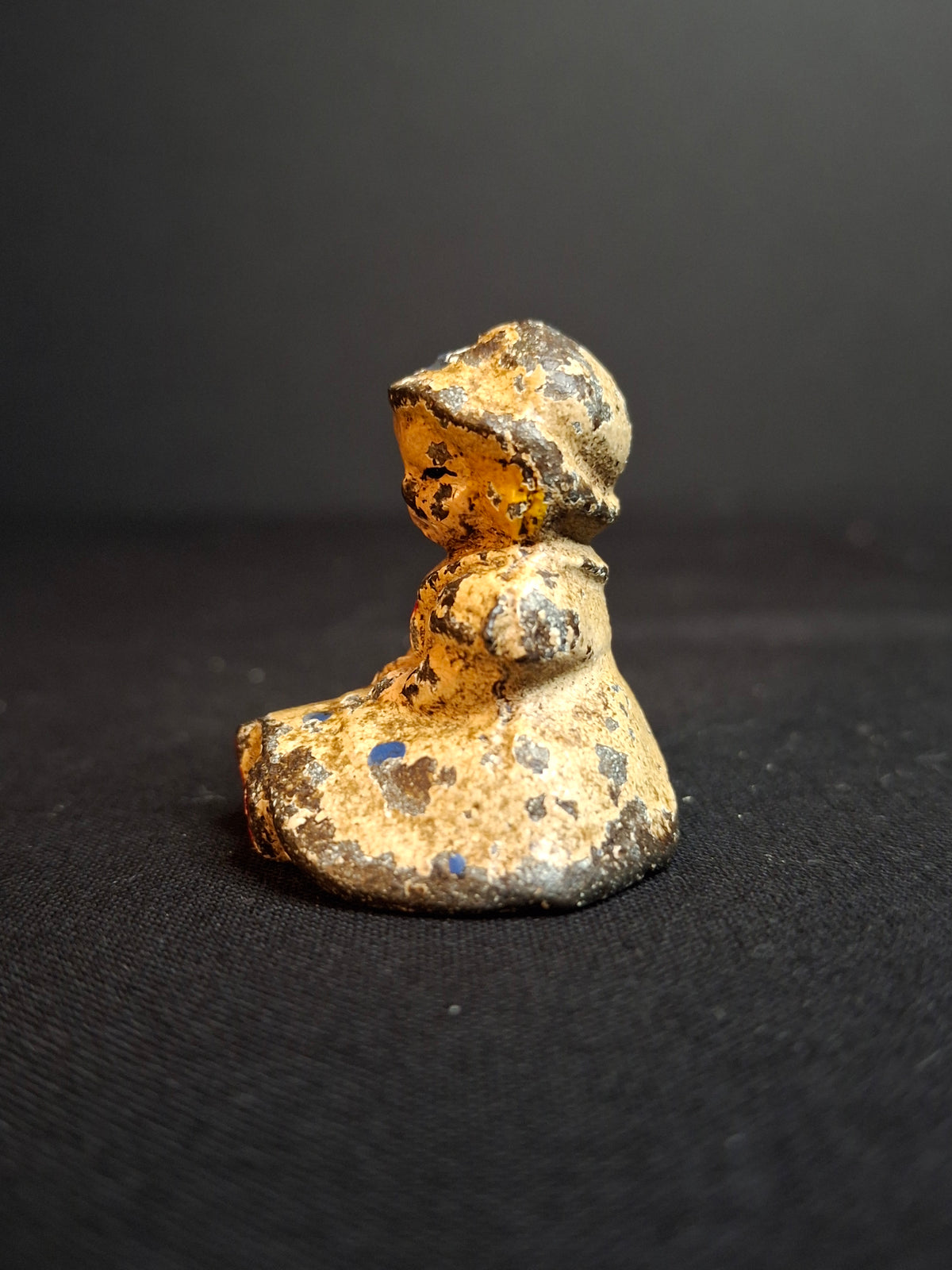 Antique Hubley Cast Iron Miniature Seated Girl Doll Paperweight Figurine Original Paint 1.5"