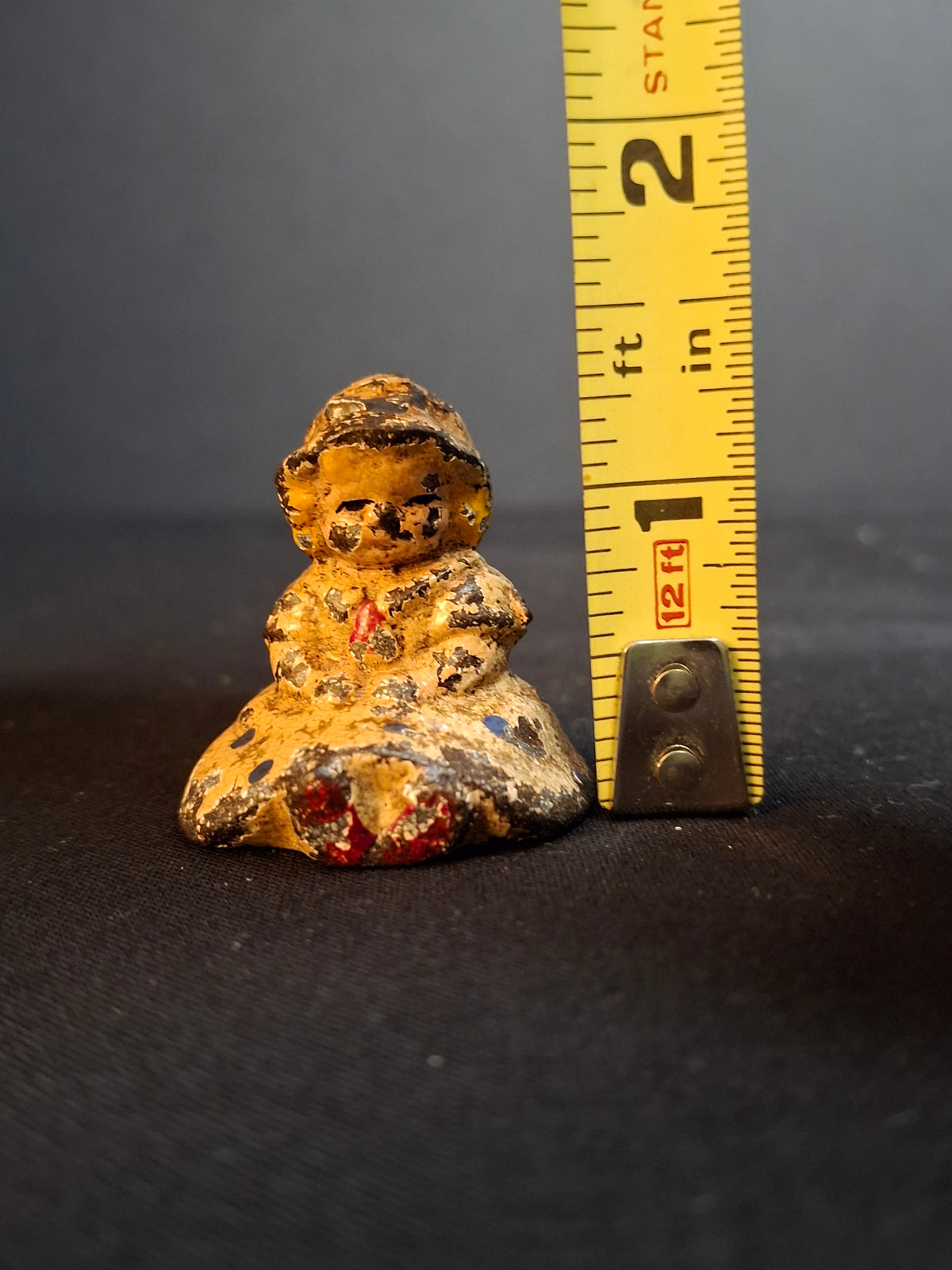 Antique Hubley Cast Iron Miniature Seated Girl Doll Paperweight Figurine Original Paint 1.5"