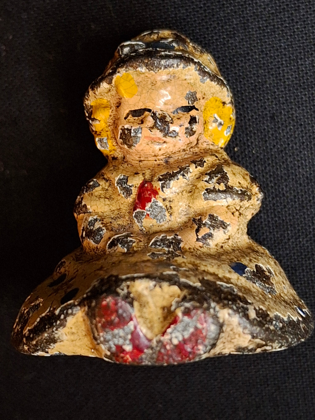 Antique Hubley Cast Iron Miniature Seated Girl Doll Paperweight Figurine Original Paint 1.5"
