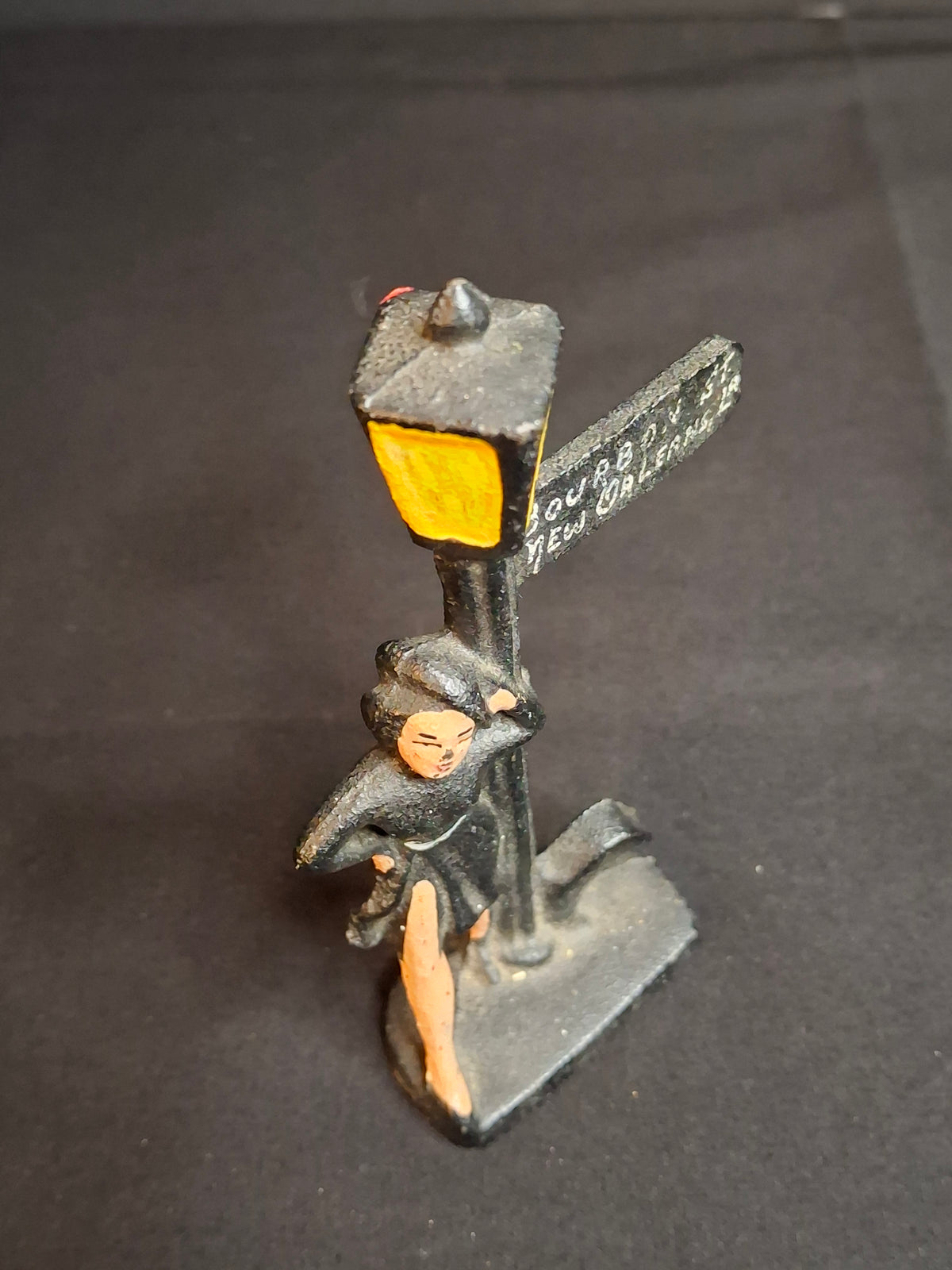 Vintage Cast Iron Bourbon St New Orleans Lady Lamp Post Bottle Opener Figural Paint