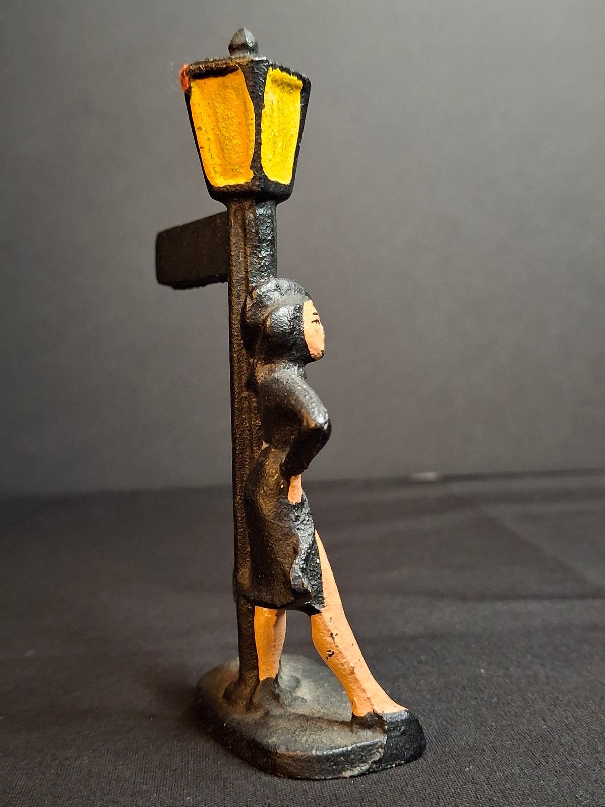 Vintage Cast Iron Bourbon St New Orleans Lady Lamp Post Bottle Opener Figural Paint