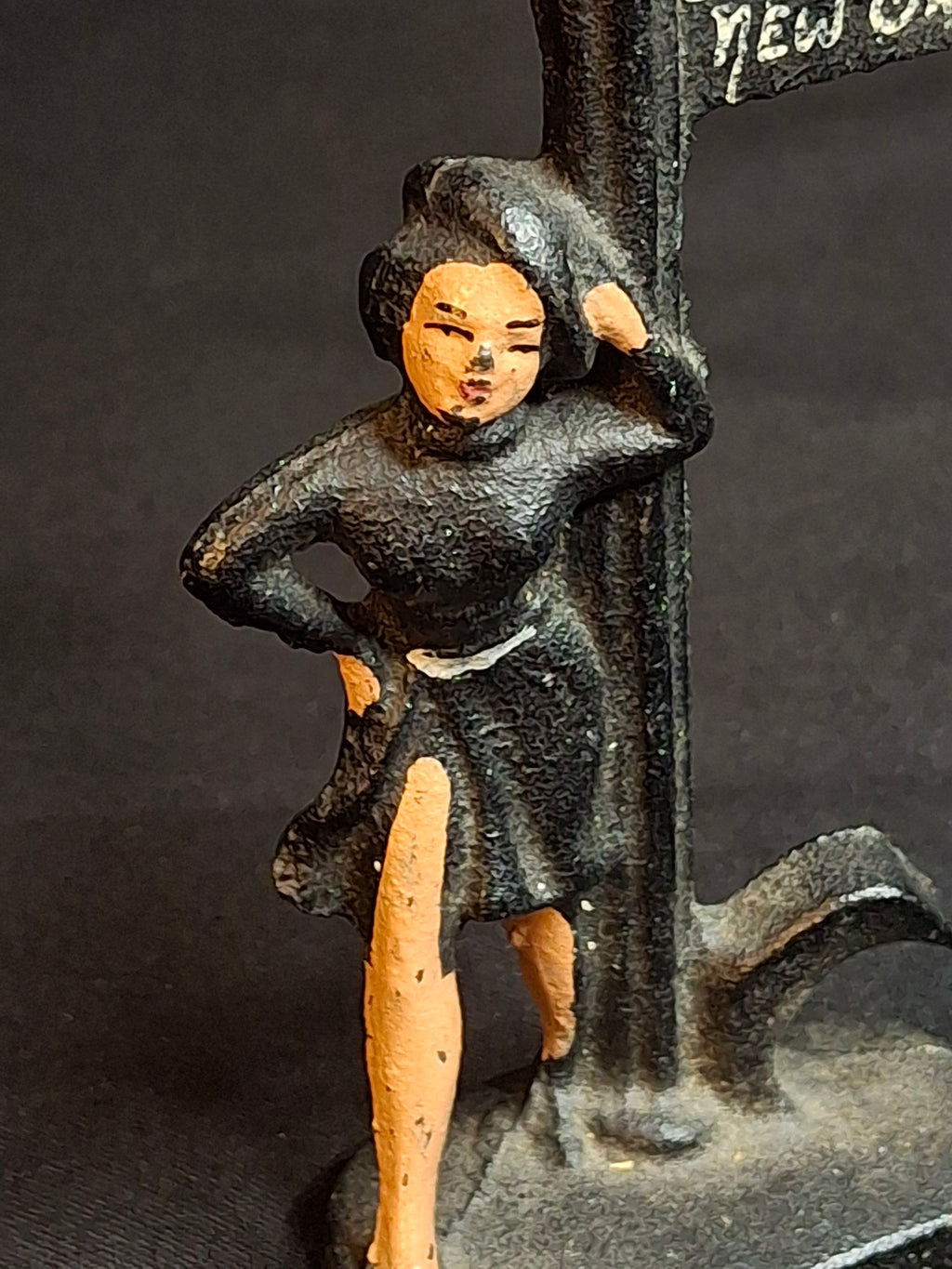 Vintage Cast Iron Bourbon St New Orleans Lady Lamp Post Bottle Opener Figural Paint