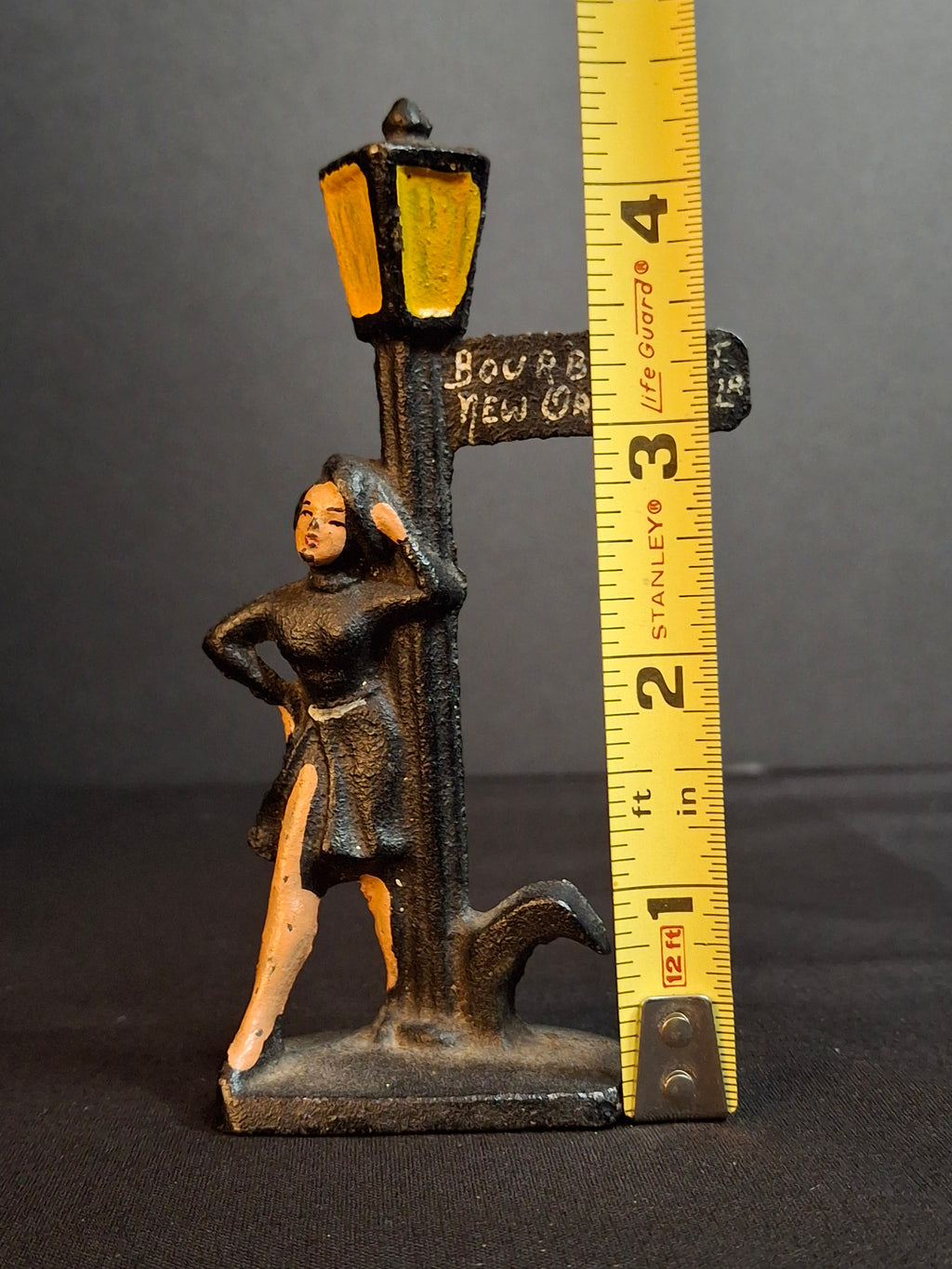 Vintage Cast Iron Bourbon St New Orleans Lady Lamp Post Bottle Opener Figural Paint