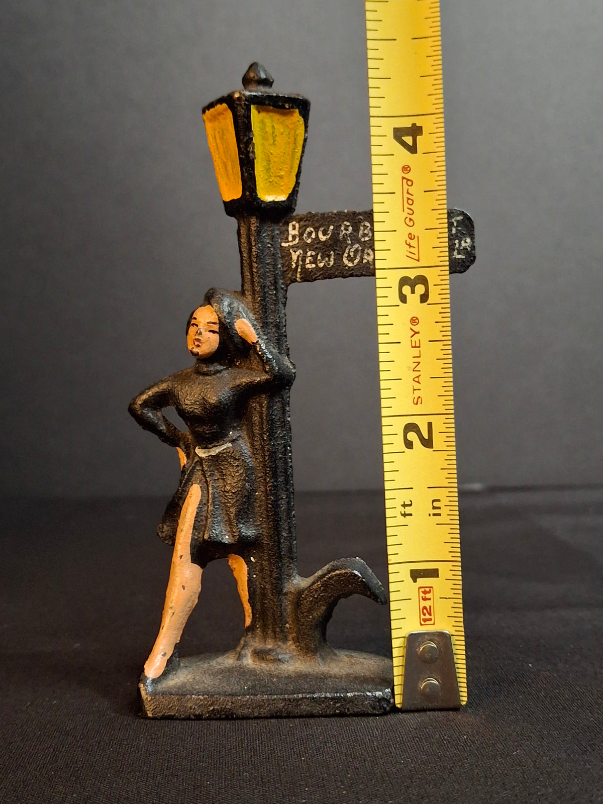 Vintage Cast Iron Bourbon St New Orleans Lady Lamp Post Bottle Opener Figural Paint