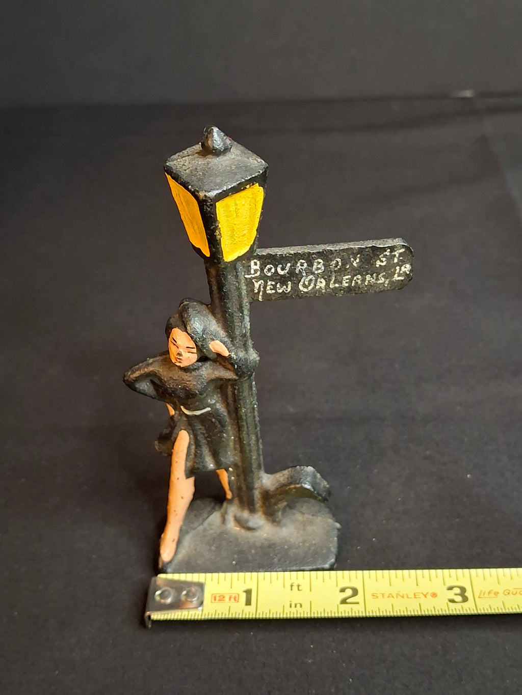 Vintage Cast Iron Bourbon St New Orleans Lady Lamp Post Bottle Opener Figural Paint