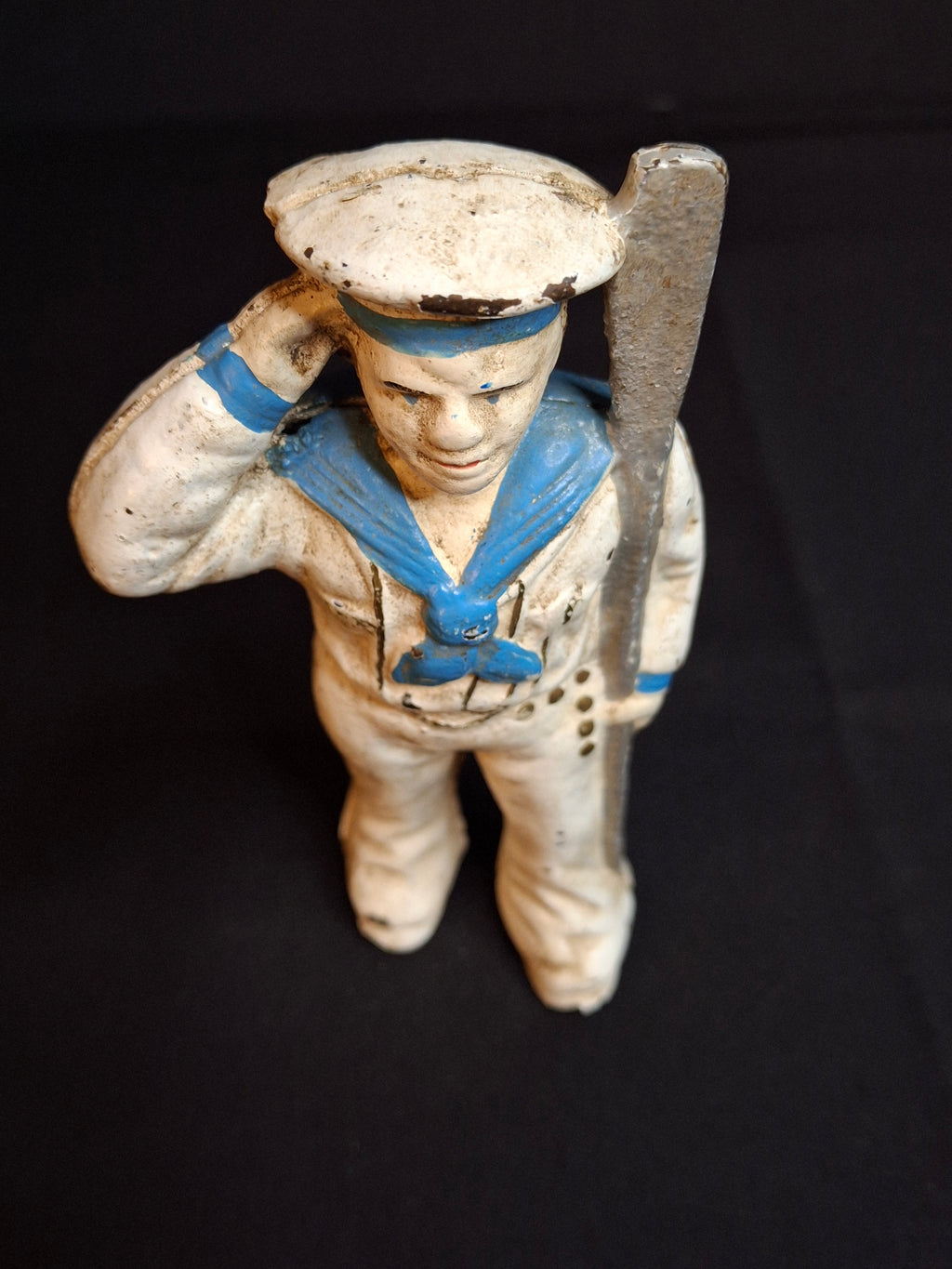 Antique Hubley Cast Iron Saluting Sailor Oarsman Still Penny Bank c. 1910-1915