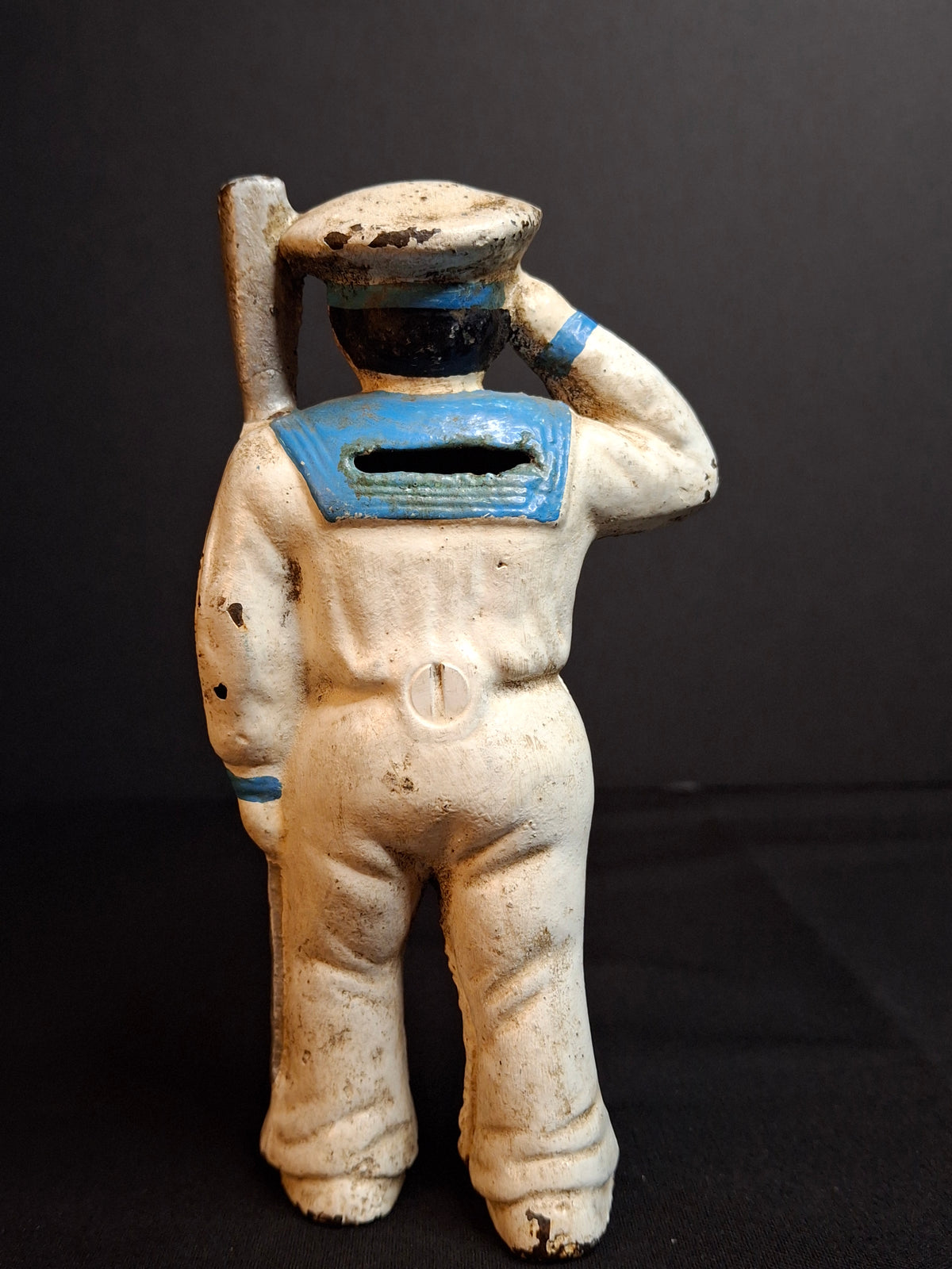Antique Hubley Cast Iron Saluting Sailor Oarsman Still Penny Bank c. 1910-1915
