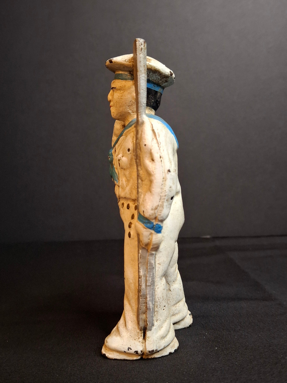 Antique Hubley Cast Iron Saluting Sailor Oarsman Still Penny Bank c. 1910-1915