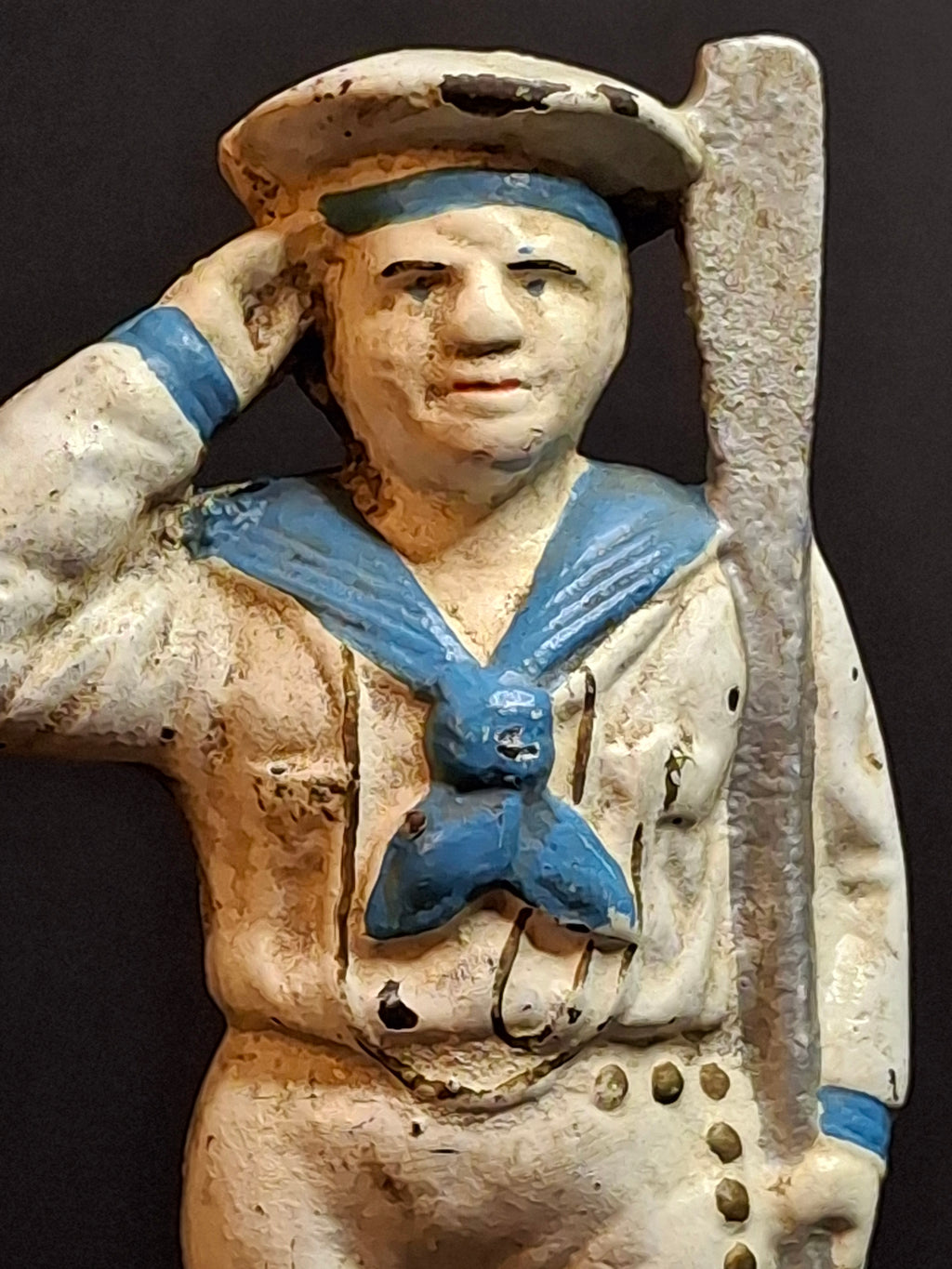 Antique Hubley Cast Iron Saluting Sailor Oarsman Still Penny Bank c. 1910-1915