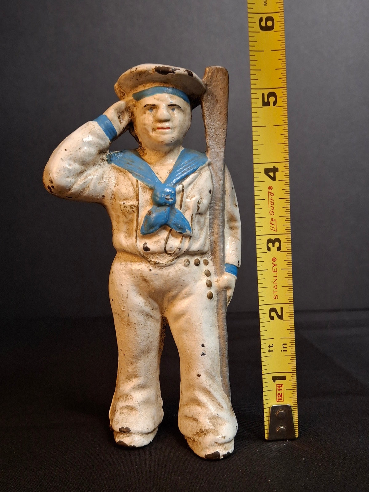Antique Hubley Cast Iron Saluting Sailor Oarsman Still Penny Bank c. 1910-1915