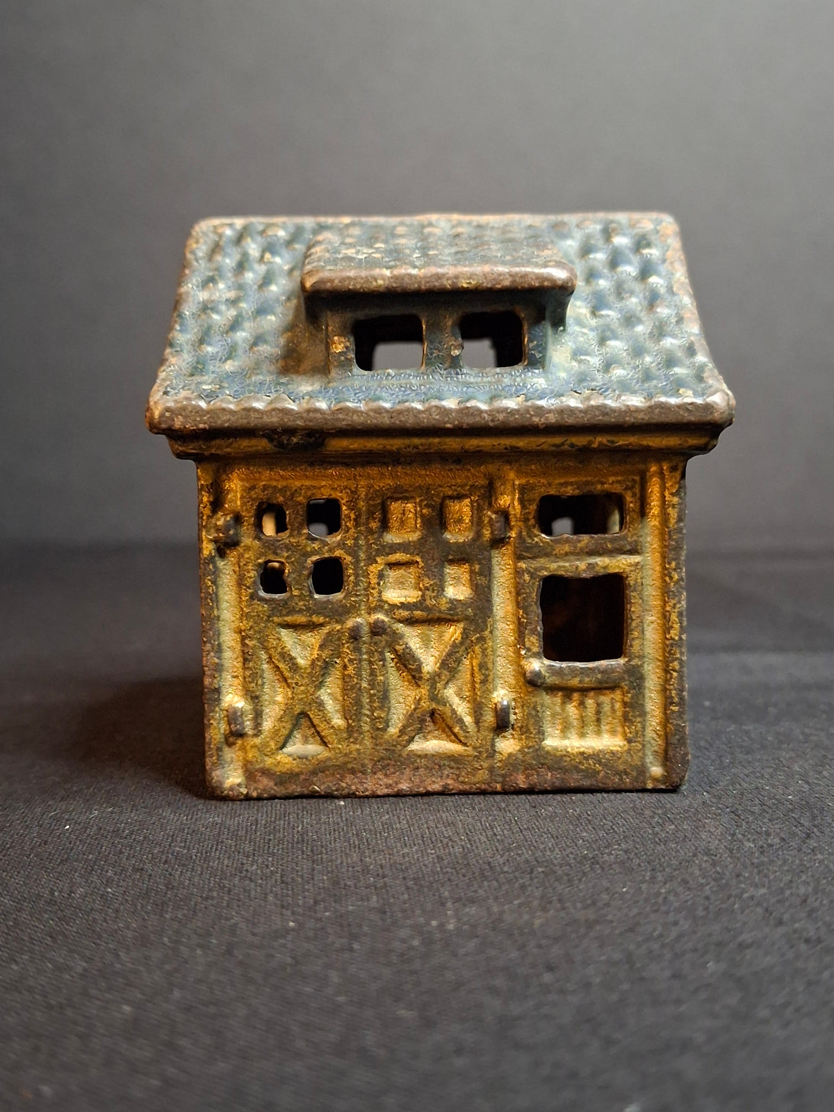 Antique Cast Iron Cottage Building Coin Still Bank Dormer Roof C. 1910-1920s