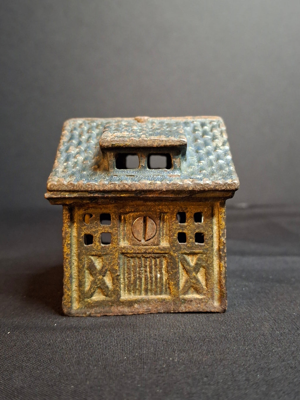 Antique Cast Iron Cottage Building Coin Still Bank Dormer Roof C. 1910-1920s