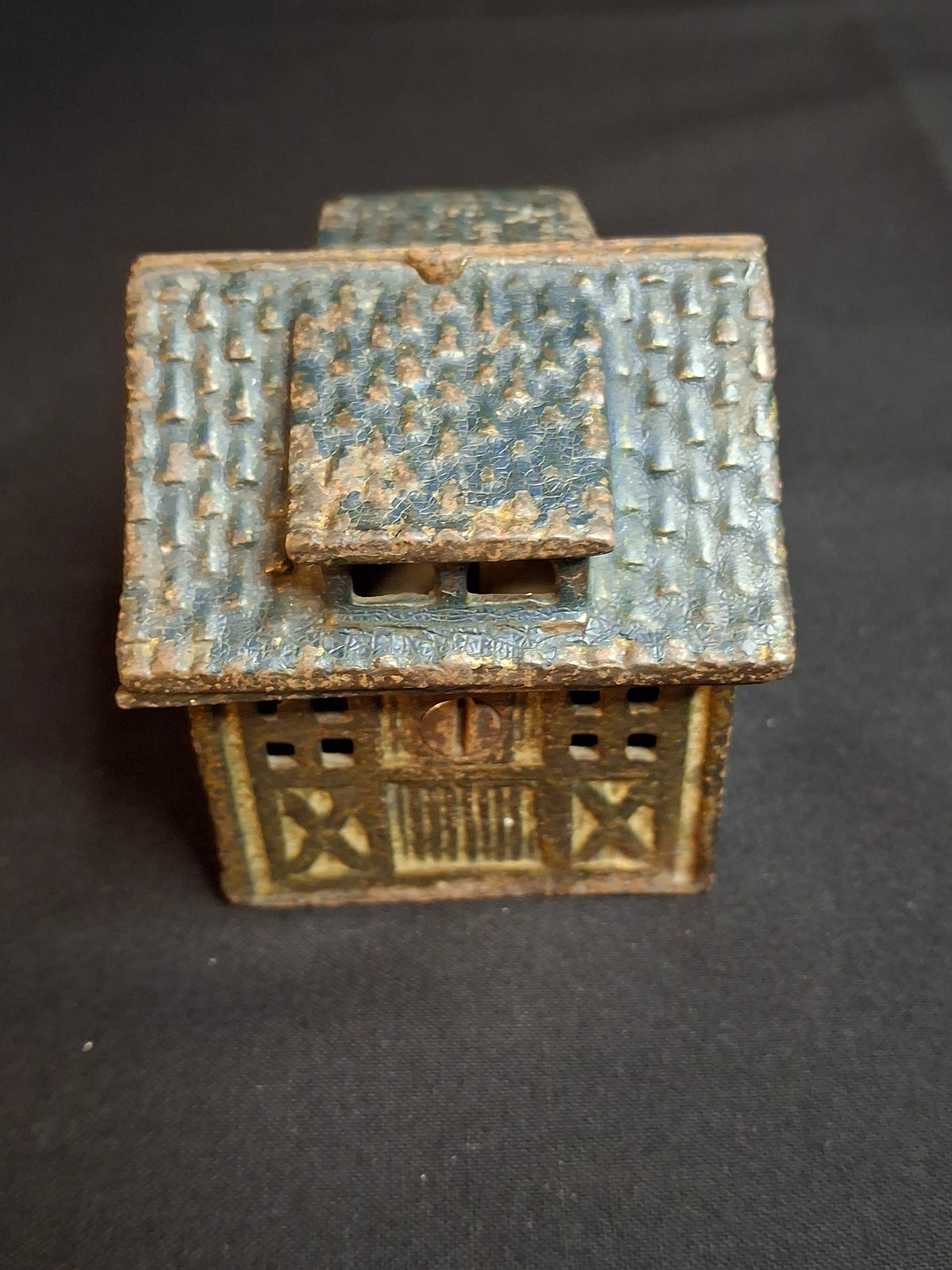 Antique Cast Iron Cottage Building Coin Still Bank Dormer Roof C. 1910-1920s