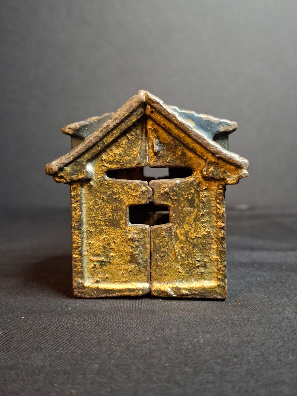 Antique Cast Iron Cottage Building Coin Still Bank Dormer Roof C. 1910-1920s