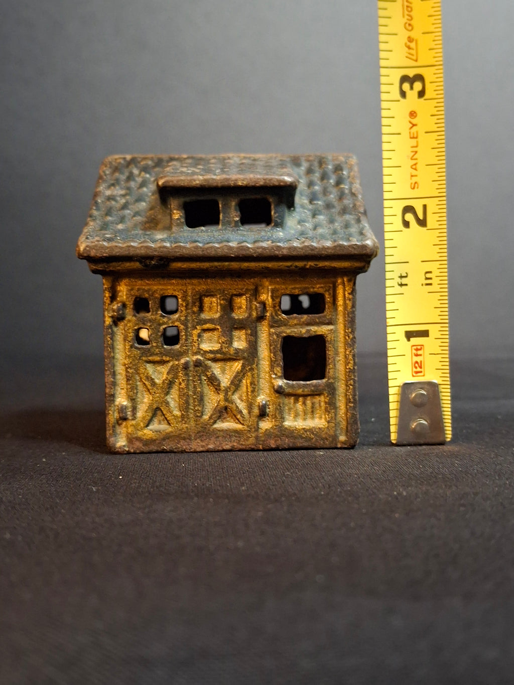 Antique Cast Iron Cottage Building Coin Still Bank Dormer Roof C. 1910-1920s