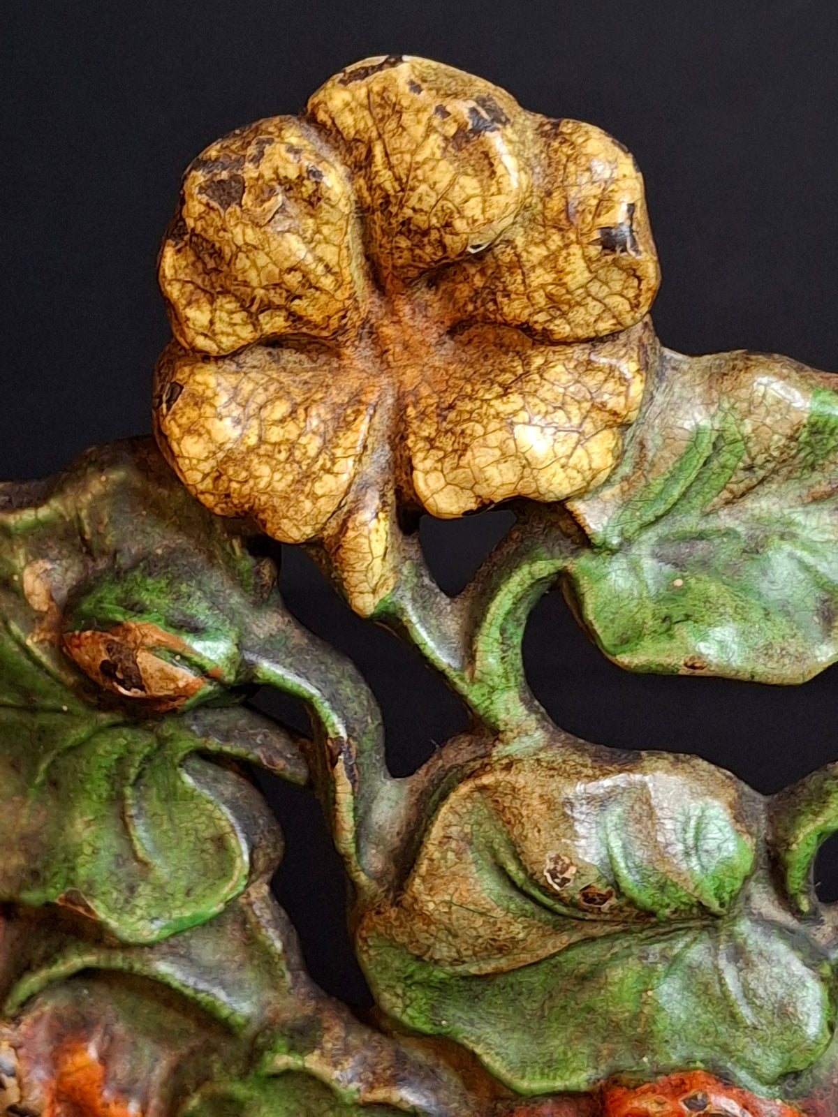 Antique Hubley #221 Cast Iron Nasturtium Flower Pot Doorstop Original Paint 1920s