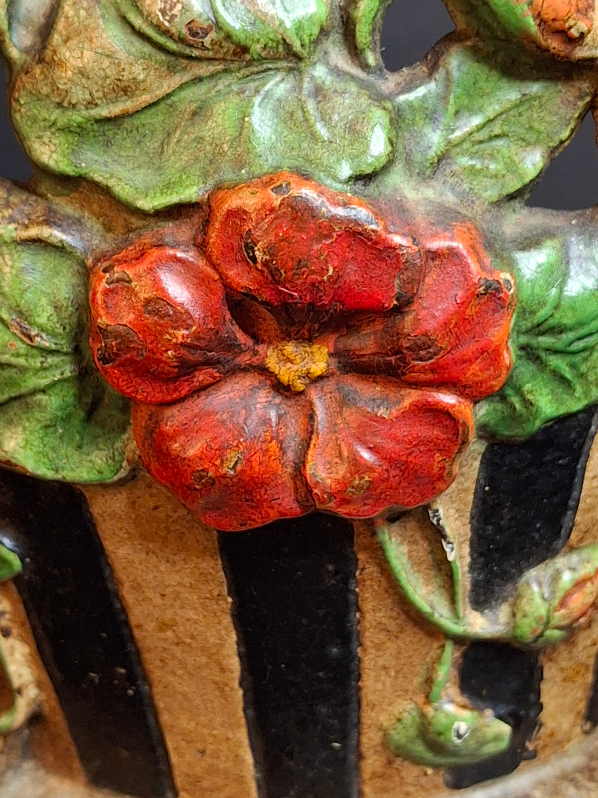 Antique Hubley #221 Cast Iron Nasturtium Flower Pot Doorstop Original Paint 1920s