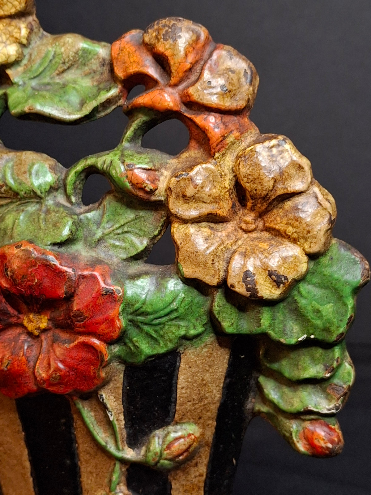Antique Hubley #221 Cast Iron Nasturtium Flower Pot Doorstop Original Paint 1920s