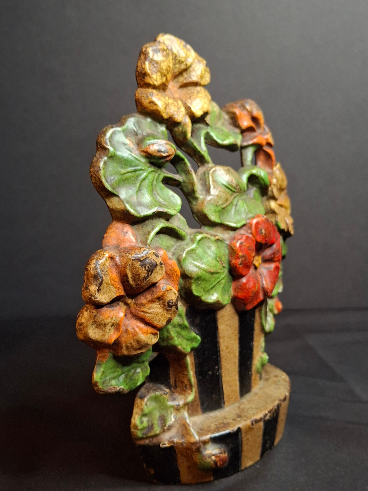 Antique Hubley #221 Cast Iron Nasturtium Flower Pot Doorstop Original Paint 1920s