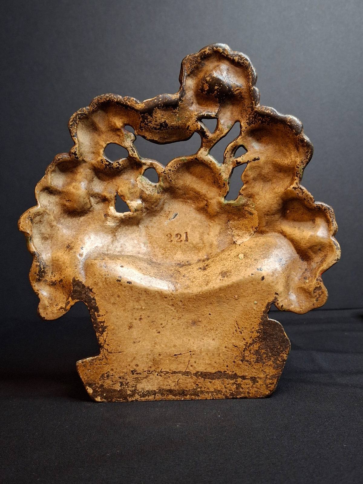 Antique Hubley #221 Cast Iron Nasturtium Flower Pot Doorstop Original Paint 1920s