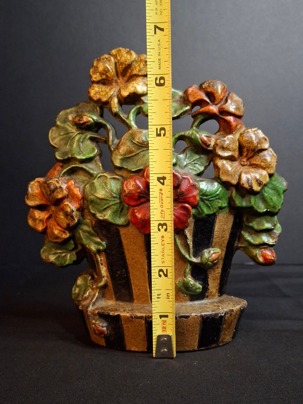 Antique Hubley #221 Cast Iron Nasturtium Flower Pot Doorstop Original Paint 1920s