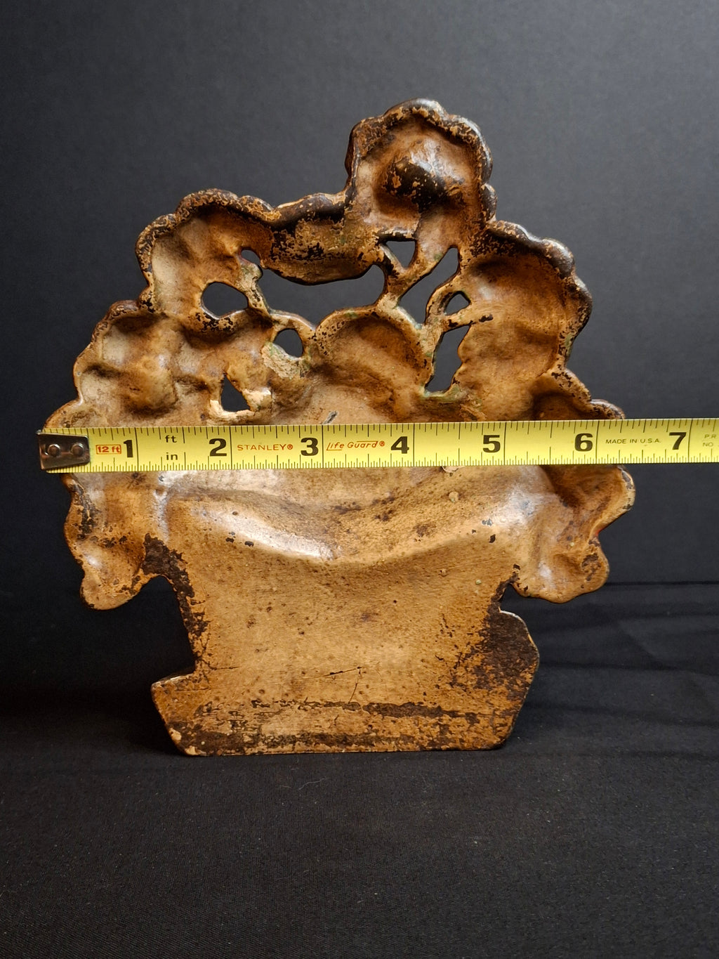 Antique Hubley #221 Cast Iron Nasturtium Flower Pot Doorstop Original Paint 1920s