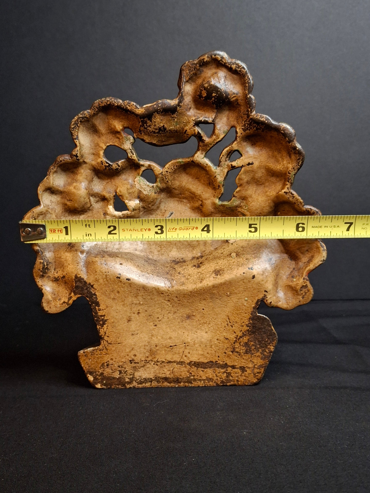 Antique Hubley #221 Cast Iron Nasturtium Flower Pot Doorstop Original Paint 1920s