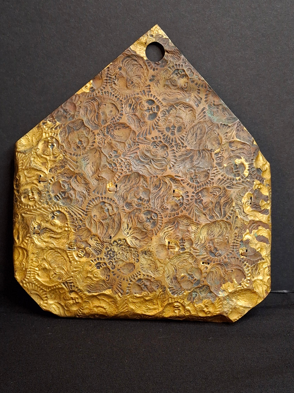 Antique Victorian Embossed Brass Tin Double Wall Match Holder Safe Cherubs Putti