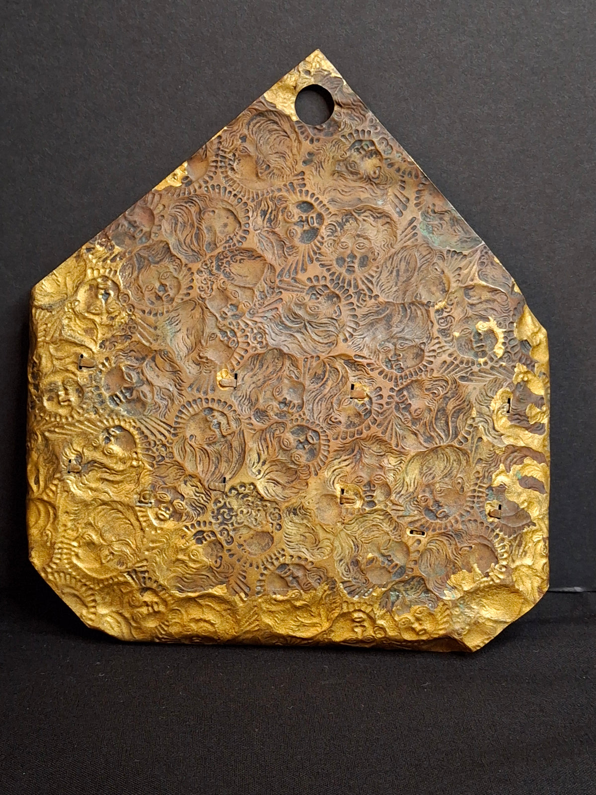 Antique Victorian Embossed Brass Tin Double Wall Match Holder Safe Cherubs Putti