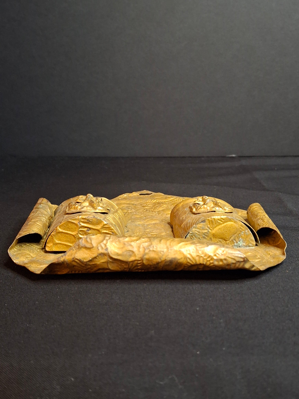 Antique Victorian Embossed Brass Tin Double Wall Match Holder Safe Cherubs Putti