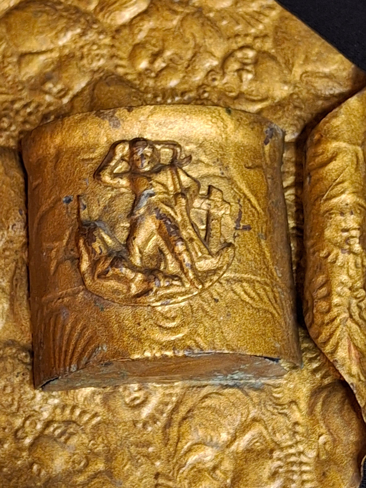 Antique Victorian Embossed Brass Tin Double Wall Match Holder Safe Cherubs Putti