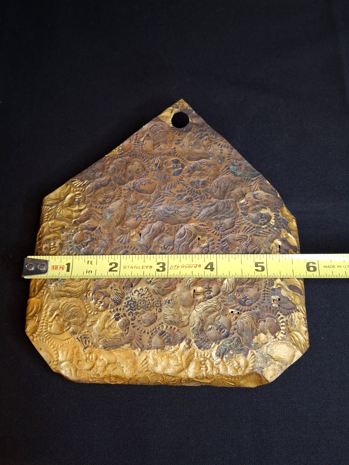 Antique Victorian Embossed Brass Tin Double Wall Match Holder Safe Cherubs Putti