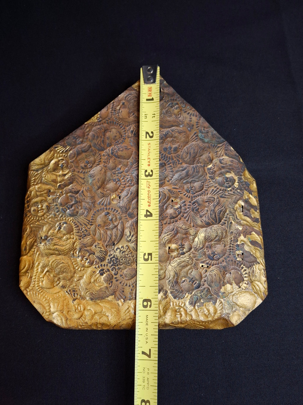 Antique Victorian Embossed Brass Tin Double Wall Match Holder Safe Cherubs Putti